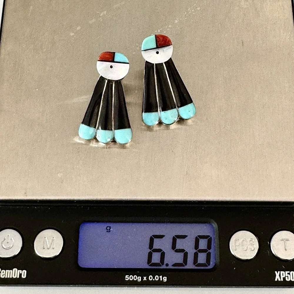 Zuni Sunface Stud Earrings Turquoise Post Inlay 1